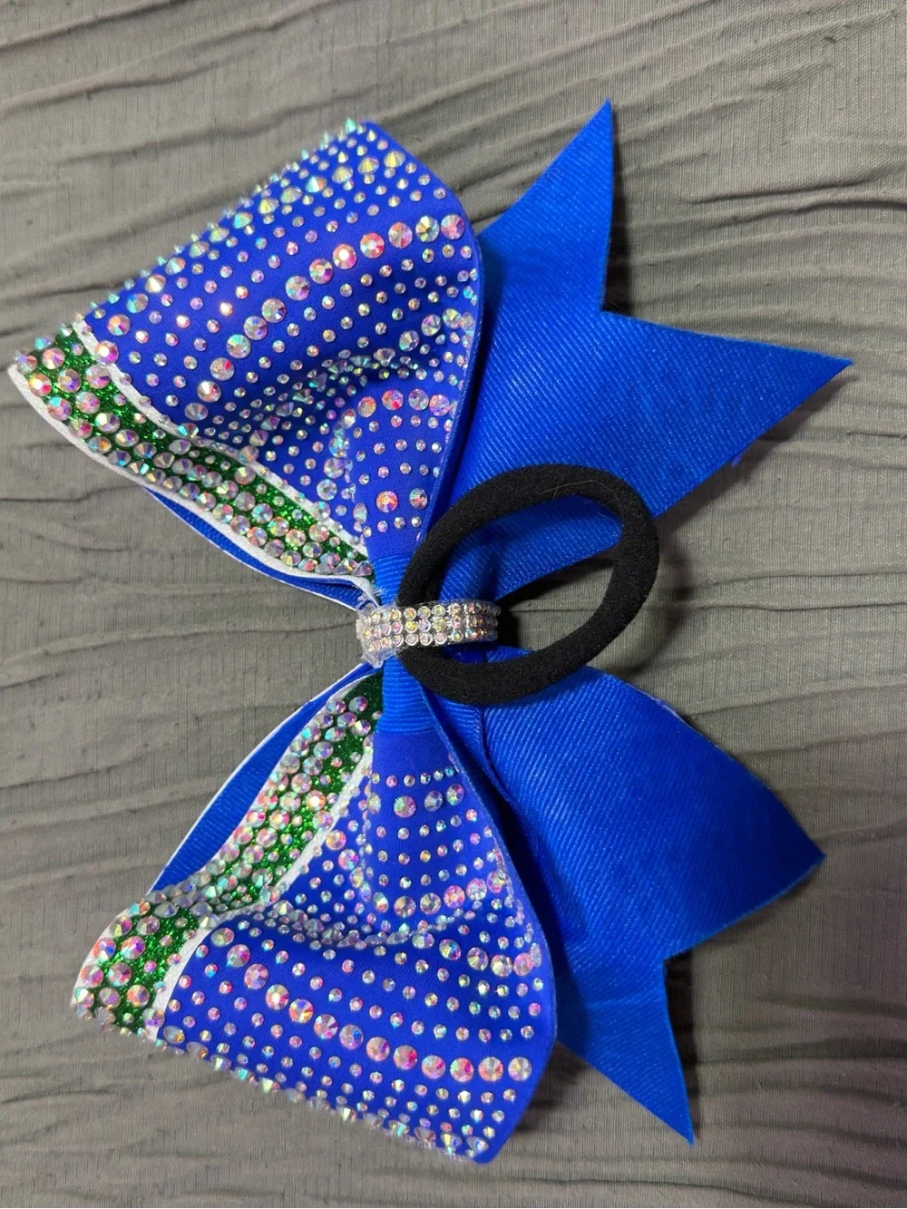 Rhinestone Embellished Royal Blue Cheer Hair Bow